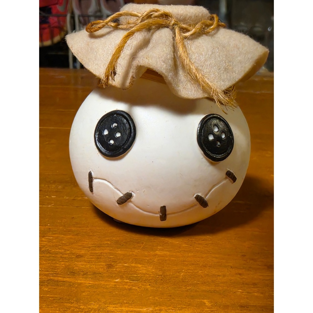 Trick r Treat Sam Scarecrow Pumpkin‎ Head Figurine White Halloween Decor 3.25in
